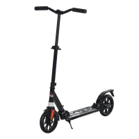 HOMCOM Kick Scooter Foldable Height Adjustable Aluminum Ride for 14+ Adult Teens with Rear Wheel Brake, Shock Mitigation System and Supported Stand(m-1)