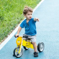 AIYAPLAY Bicicleta sem Pedais de Madeira 2 em 1 Triciclo Infantil com Assento Ajustável de 22-26cm 60x38x38cm Amarelo(m-4)