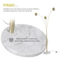 HOMCOM 3-Branch Futuristic Floor Lamp Metal Frame Multi-Light Shade Adjustable Rotating w/ Marble Base, 198cm, Gold(m-5)