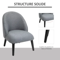 HOMCOM Fauteuil de Salon Fauteuil de Relaxation Fauteuil Chaise pour Chambre pieds en Bois Massif Revêtement en Tissu Lin Gris(m-6)