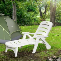 Outsunny Outdoor Folding Sun Lounger Recliner on Wheels w/ 5-Position Backrest, White(m-4)