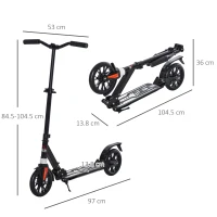 HOMCOM Kick Scooter Foldable Height Adjustable Aluminum Ride for 14+ Adult Teens with Rear Wheel Brake, Shock Mitigation System and Supported Stand(m-3)