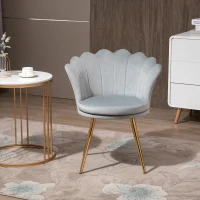 HOMCOM Fauteuil coquillage chaise coiffeuse fauteuil en velours fauteuil de salon avec pieds en métal doré pour salon chambre et salle à manger 67l x 64P x 77H cm gris(m-10)