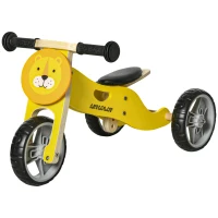 AIYAPLAY Bicicleta sem Pedais de Madeira 2 em 1 Triciclo Infantil com Assento Ajustável de 22-26cm 60x38x38cm Amarelo(m-11)