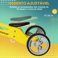 AIYAPLAY Bicicleta sem Pedais de Madeira 2 em 1 Triciclo Infantil com Assento Ajustável de 22-26cm 60x38x38cm Amarelo(m-6)