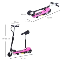 HOMCOM Foldable Electric Scooter Ride on for Kids 12V 120W W/Brake Kickstand-Pink(m-3)