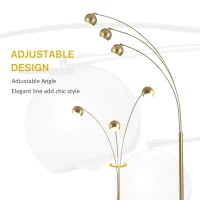 HOMCOM 3-Branch Futuristic Floor Lamp Metal Frame Multi-Light Shade Adjustable Rotating w/ Marble Base, 198cm, Gold(m-4)