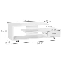 HOMCOM High Gloss TV Unit for TVs up to 45", Modern TV Cabinet with Storage Shelf and Drawer, Entertainment Unit for Living Room Bedroom, White(m-3)