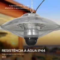Outsunny Aquecedor de Jardim Elétrico 1010W/1200W Infravermelho com Controlo Remoto 2 Níveis de Calor Proteção IP44 Ø58,5x33cm Prata(m-7)