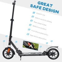 HOMCOM Kick Scooter Foldable Height Adjustable Aluminum Ride for 14+ Adult Teens with Rear Wheel Brake, Shock Mitigation System and Supported Stand(m-7)