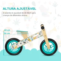 AIYAPLAY Bicicleta sem Pedais de Madeira com Assento Ajustável 34-40cm Bicicleta de Equilíbrio Infantil  87x37x50cm Turquesa(m-5)