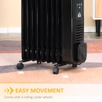 HOMCOM 2000W Digital Oil Filled Radiator, 9 Fin, Portable Electric Heater with LED Display, Timer, 3 Heat Settings, Safety Cut-Off and Remote Control, Black(m-7)