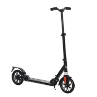 HOMCOM Kick Scooter Foldable Height Adjustable Aluminum Ride for 14+ Adult Teens with Rear Wheel Brake, Shock Mitigation System and Supported Stand(m-11)