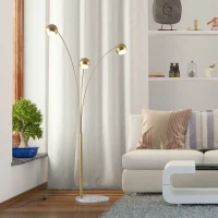 HOMCOM 3-Branch Futuristic Floor Lamp Metal Frame Multi-Light Shade Adjustable Rotating w/ Marble Base, 198cm, Gold(m-2)