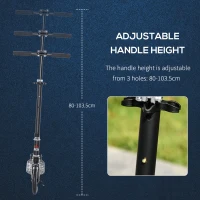 HOMCOM Foldable Kick Scooter w/ Adjustable Handlebar, Rear Brake, 20cm Big Solid Wheels and Shock Absorption System, Lightweight Portable Push Scooter for 14+ Teens Adult Kids(m-4)