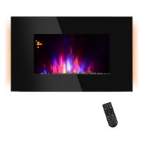 HOMCOM Cheminée électrique Murale LED 7 Effets Flammes + 7 Couleurs Ambiance + Galets télécommande Thermostat 1000-2000 W minuterie Noir