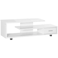 HOMCOM High Gloss TV Unit for TVs up to 45", Modern TV Cabinet with Storage Shelf and Drawer, Entertainment Unit for Living Room Bedroom, White(m-1)