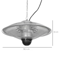 Outsunny Aquecedor de Jardim Elétrico 1010W/1200W Infravermelho com Controlo Remoto 2 Níveis de Calor Proteção IP44 Ø58,5x33cm Prata(m-3)