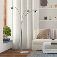 HOMCOM 3-Branch Futuristic Floor Lamp Metal Frame Multi-Light Shade Adjustable Rotating w/ Marble Base, 198cm, Silver(m-2)