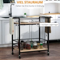 Wózek kuchenny HOMCOM wózek serwujący z 2 półkami, balustrada, stal, czarny+drewno 82 x 40 x 75cm(m-4)
