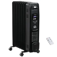 HOMCOM 2000W Digital Oil Filled Radiator, 9 Fin, Portable Electric Heater with LED Display, Timer, 3 Heat Settings, Safety Cut-Off and Remote Control, Black(m-1)