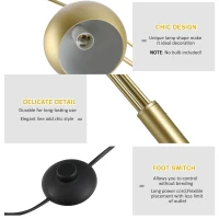 HOMCOM 3-Branch Futuristic Floor Lamp Metal Frame Multi-Light Shade Adjustable Rotating w/ Marble Base, 198cm, Gold(m-7)