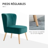 HOMCOM Fauteuil scandinave Fauteuil de salon Fauteuil relax Fauteuil velours pour chambre Pieds en Bois Massif revêtement velours Turquoise(m-6)
