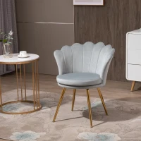 HOMCOM Fauteuil coquillage chaise coiffeuse fauteuil en velours fauteuil de salon avec pieds en métal doré pour salon chambre et salle à manger 67l x 64P x 77H cm gris(m-2)