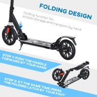 HOMCOM Kick Scooter Foldable Height Adjustable Aluminum Ride for 14+ Adult Teens with Rear Wheel Brake, Shock Mitigation System and Supported Stand(m-5)