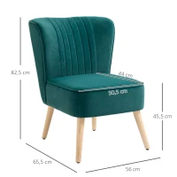HOMCOM Fauteuil scandinave Fauteuil de salon Fauteuil relax Fauteuil velours pour chambre Pieds en Bois Massif revêtement velours Turquoise(m-3)