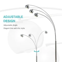 HOMCOM 3-Branch Futuristic Floor Lamp Metal Frame Multi-Light Shade Adjustable Rotating w/ Marble Base, 198cm, Silver(m-4)