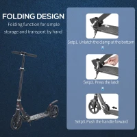 HOMCOM Foldable Kick Scooter w/ Adjustable Handlebar, Rear Brake, 20cm Big Solid Wheels and Shock Absorption System, Lightweight Portable Push Scooter for 14+ Teens Adult Kids(m-5)