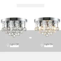 HOMCOM Mini Style Modern Crystal Ceiling Lamp Crystal Chandelier for Bedroom, Hallway, Kitchen, G9 Lamp Holder, Silver, Ф25 x 15cm(m-5)
