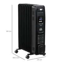 HOMCOM 2000W Digital Oil Filled Radiator, 9 Fin, Portable Electric Heater with LED Display, Timer, 3 Heat Settings, Safety Cut-Off and Remote Control, Black(m-3)