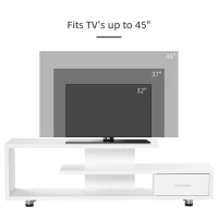 HOMCOM High Gloss TV Unit for TVs up to 45", Modern TV Cabinet with Storage Shelf and Drawer, Entertainment Unit for Living Room Bedroom, White(m-6)