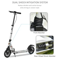 HOMCOM Teen/Adults Aluminium Folding Kick Scooter w/ Shock Mitigation System Silver(m-4)