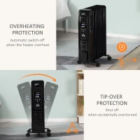 HOMCOM 2000W Digital Oil Filled Radiator, 9 Fin, Portable Electric Heater with LED Display, Timer, 3 Heat Settings, Safety Cut-Off and Remote Control, Black(m-4)