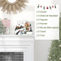 HOMCOM Pueblo Navideño Escena Navideña con Luces LED y Tren Móvil Decoración Navideña Sobremesa 30x19x19,5 cm Multicolor(m-4)