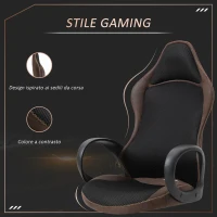 Vinsetto Sedia da Gaming e Ufficio Altezza Regolabile e Dondolamento, Girevole 360° con Ruote, Tessuto Nero e Marrone, 63x67x 116-126cm(m-7)