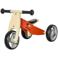 AIYAPLAY 2 en 1 Bicicleta sin Pedales de Madera para +18 Meses Triciclo Infantil con Sillín Ajustable 60x38x38 cm Rojo(m-11)
