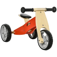 AIYAPLAY 2 en 1 Bicicleta sin Pedales de Madera para +18 Meses Triciclo Infantil con Sillín Ajustable 60x38x38 cm Rojo(m-1)