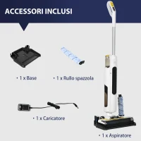 HOMCOM Aspirapolvere Senza Fili Wet & Dry, Scopa Elettrica Lavapavimenti con 2 Serbatoi(m-8)