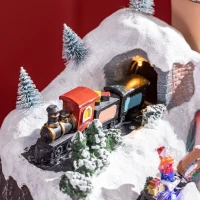 HOMCOM Pueblo Navideño Escena Navideña con Luces LED y Tren Móvil Decoración Navideña Sobremesa 30x19x19,5 cm Multicolor(m-8)