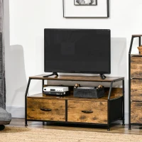 HOMCOM Mueble para TV con 2 Cajones de Tela Plegable y Estante Abierto de Estilo Industrial 93x39x48,5 cm Marrón Rústico(m-10)