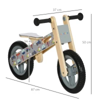 AIYAPLAY Bicicleta sin Pedales de Madera para Niños de 3-6 Años Bicicleta de Equilibrio Infantil 87x37x50 cm Gris(m-3)