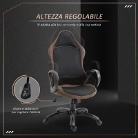 Vinsetto Sedia da Gaming e Ufficio Altezza Regolabile e Dondolamento, Girevole 360° con Ruote, Tessuto Nero e Marrone, 63x67x 116-126cm(m-4)