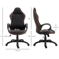 Vinsetto Sedia da Gaming e Ufficio Altezza Regolabile e Dondolamento, Girevole 360° con Ruote, Tessuto Nero e Marrone, 63x67x 116-126cm(m-3)