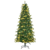 HOMCOM Árbol de Navidad Artificial de 228cm con Luces Preinstaladas Decoración Navideña para Interiores Ø96x228 cm Verde(m-1)