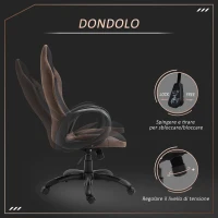 Vinsetto Sedia da Gaming e Ufficio Altezza Regolabile e Dondolamento, Girevole 360° con Ruote, Tessuto Nero e Marrone, 63x67x 116-126cm(m-5)