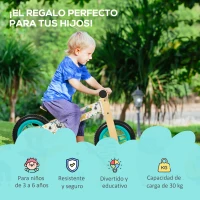 AIYAPLAY Bicicleta sin Pedales de Madera para Niños de 3-6 Años Bicicleta de Equilibrio Infantil 87x37x50 cm Turquesa(m-5)